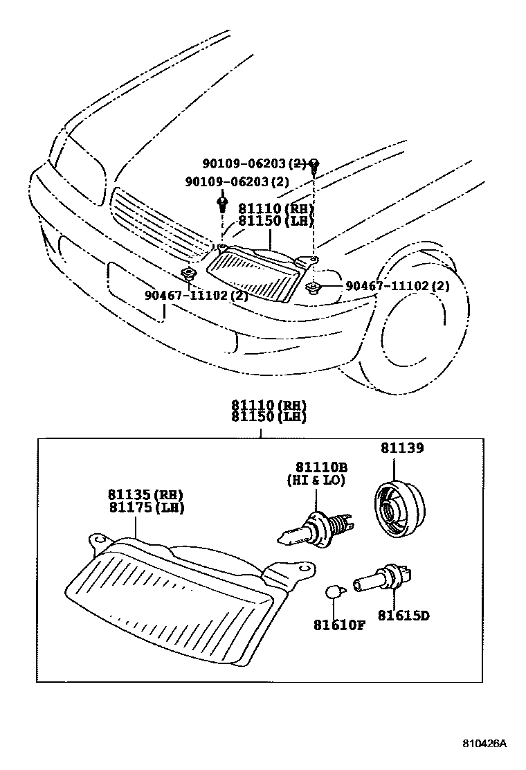 Toyota COROLLA Headlamp EPC diagram — 810426A