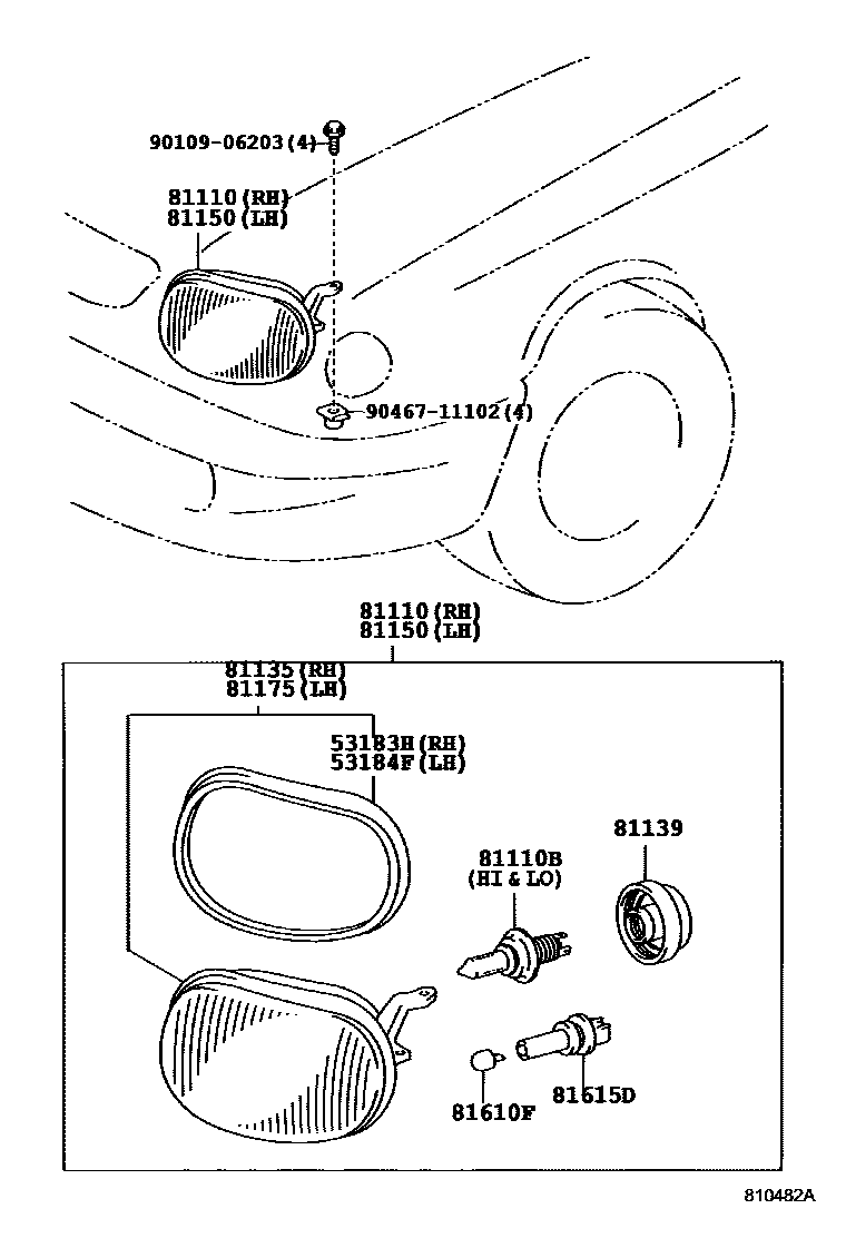 Toyota COROLLA Headlamp EPC diagram — 810482A