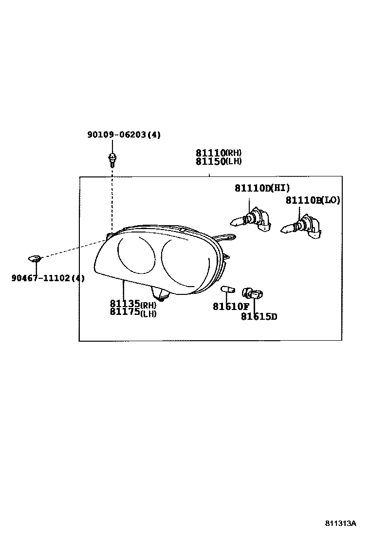 Toyota COROLLA Headlamp EPC diagram — 811313A