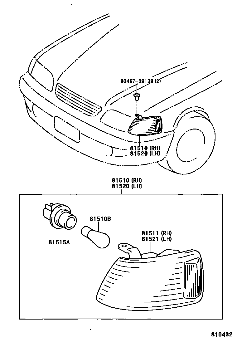 Toyota COROLLA 前转向灯 EPC diagram — 810432