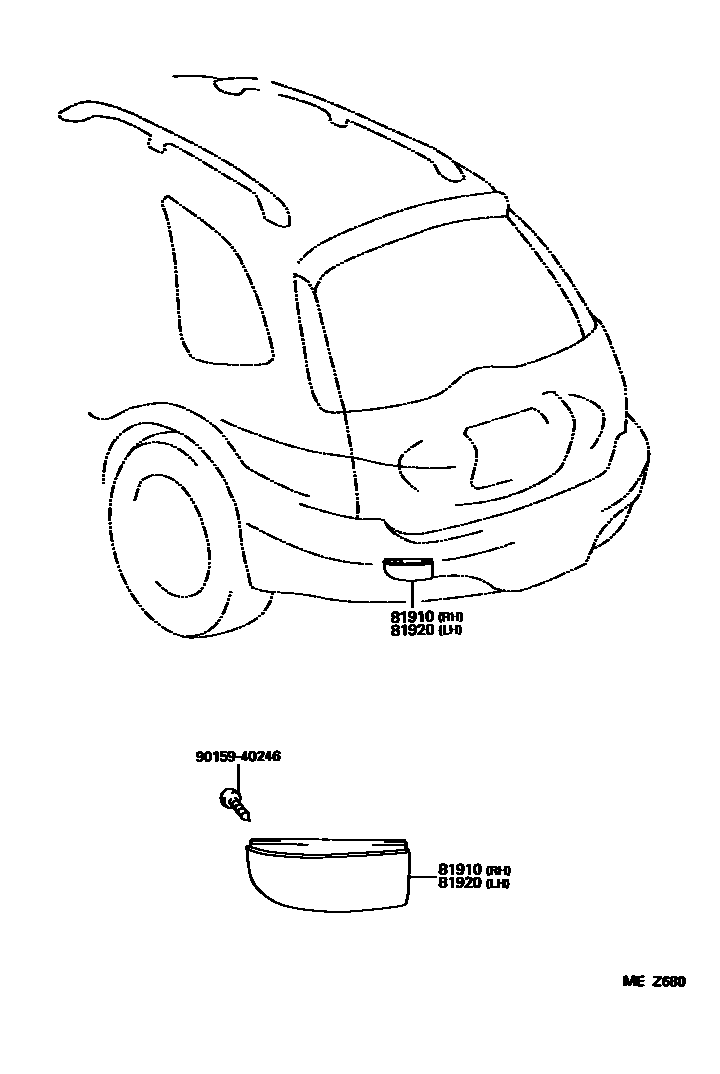 Toyota COROLLA reflector EPC diagram — MEZ680
