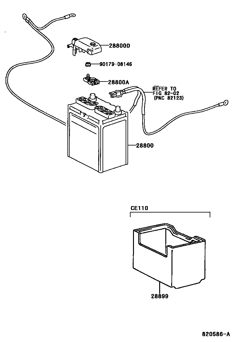 Toyota COROLLA 蓄电池和蓄电池电缆 EPC diagram — 820586A