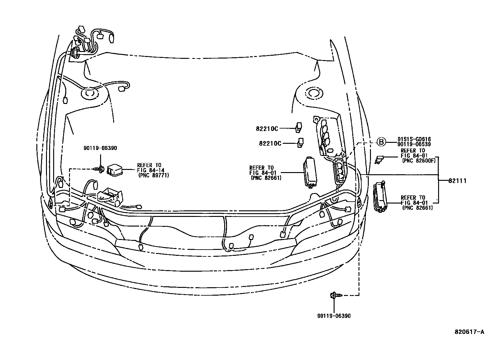 Toyota COROLLA 线束和卡夹 EPC diagram — 820617A