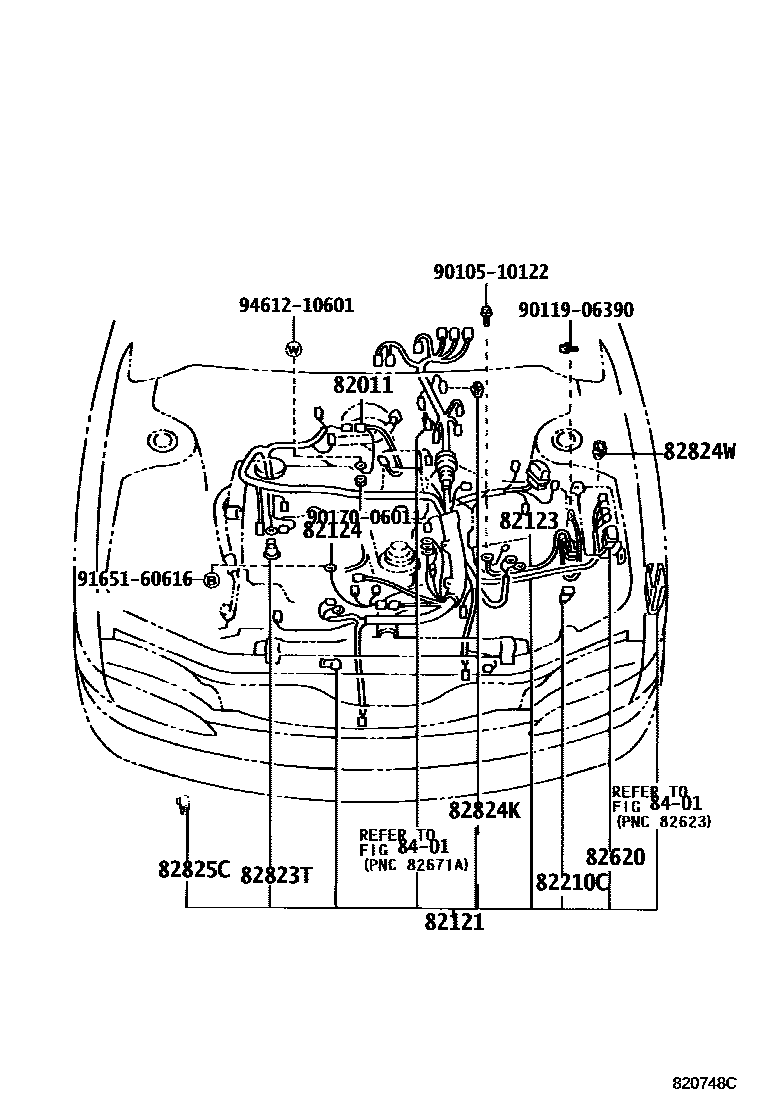 Toyota COROLLA 线束和卡夹 EPC diagram — 820748C