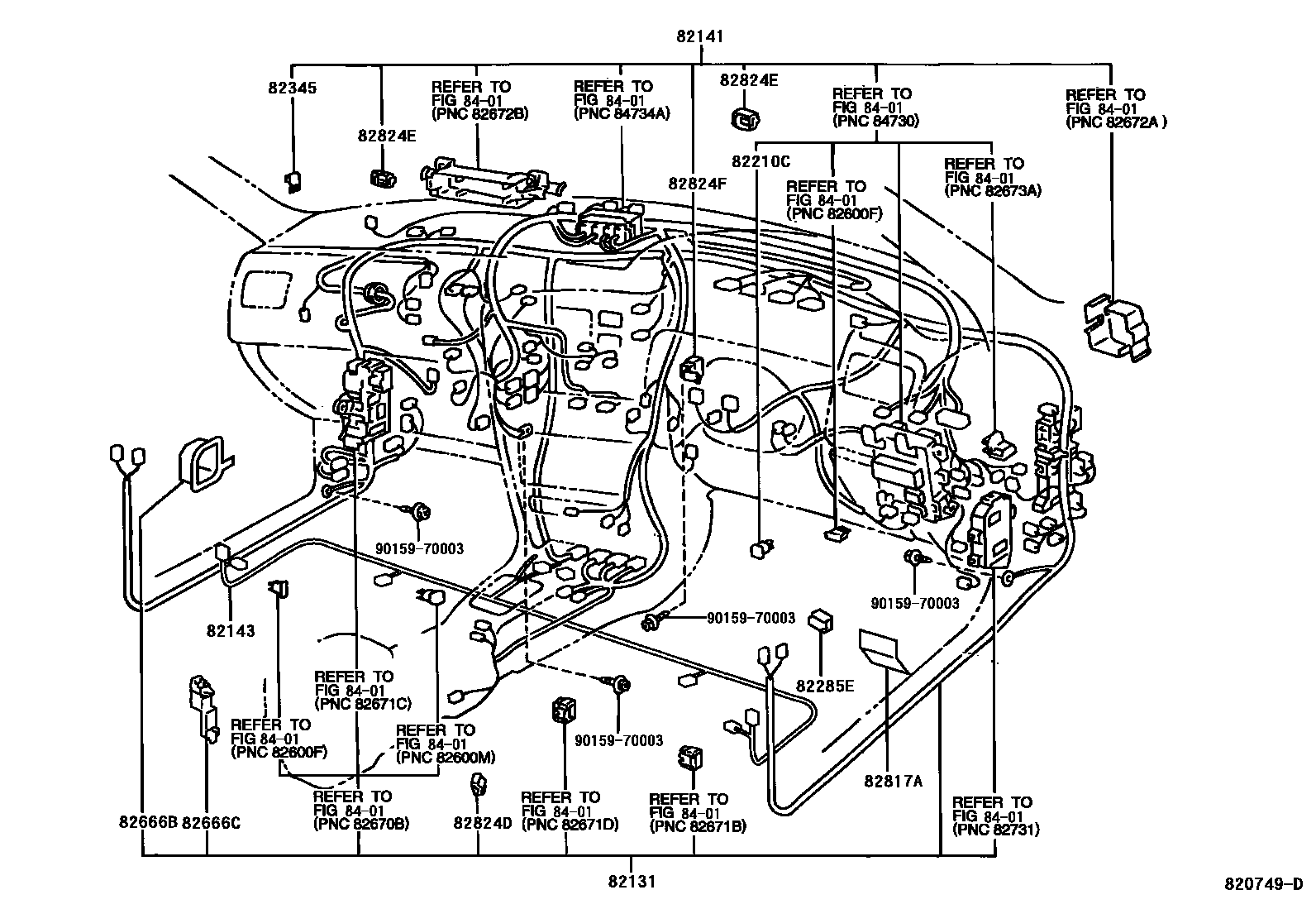 Toyota COROLLA 线束和卡夹 EPC diagram — 820749D