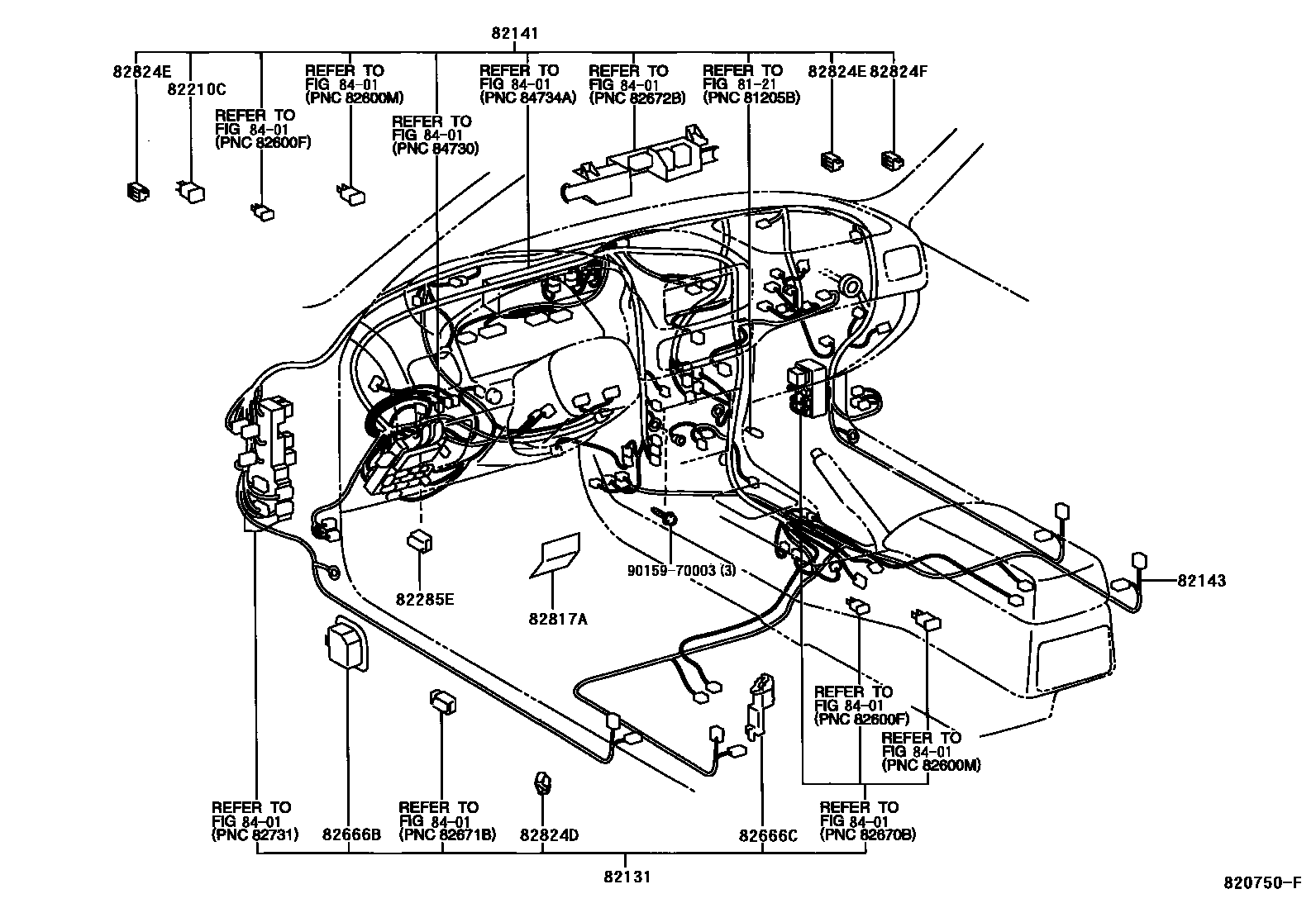 Toyota COROLLA 线束和卡夹 EPC diagram — 820750F