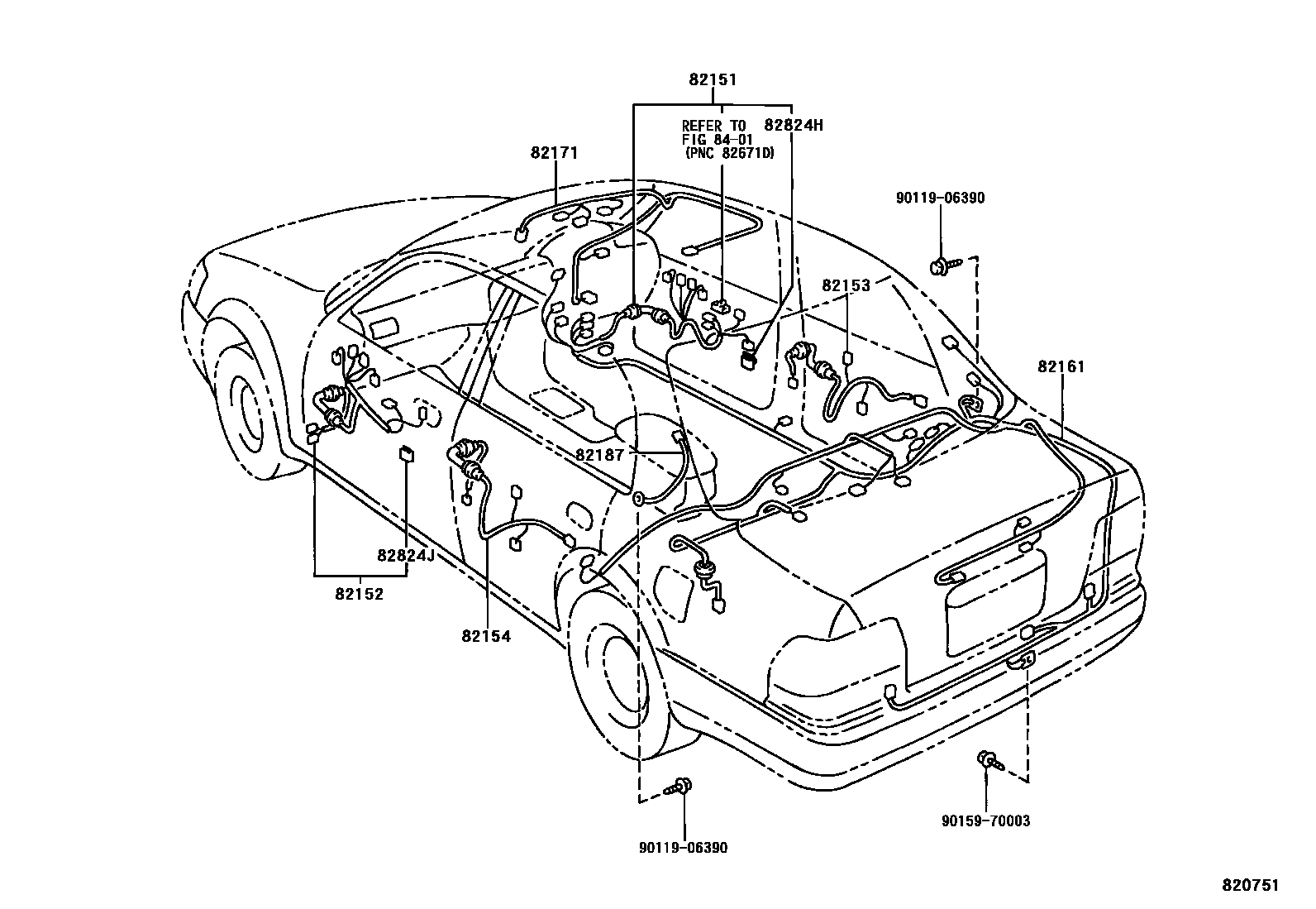 Toyota COROLLA 线束和卡夹 EPC diagram — 820751