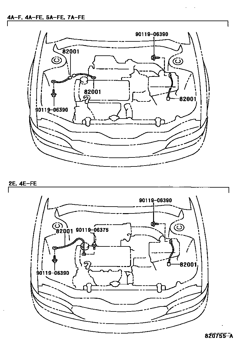 Toyota COROLLA 线束和卡夹 EPC diagram — 820755A