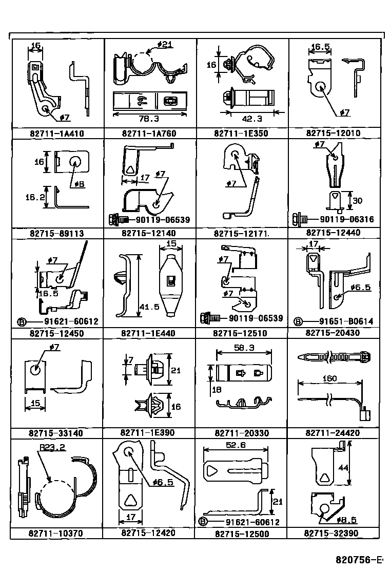 Toyota COROLLA 线束和卡夹 EPC diagram — 820756E
