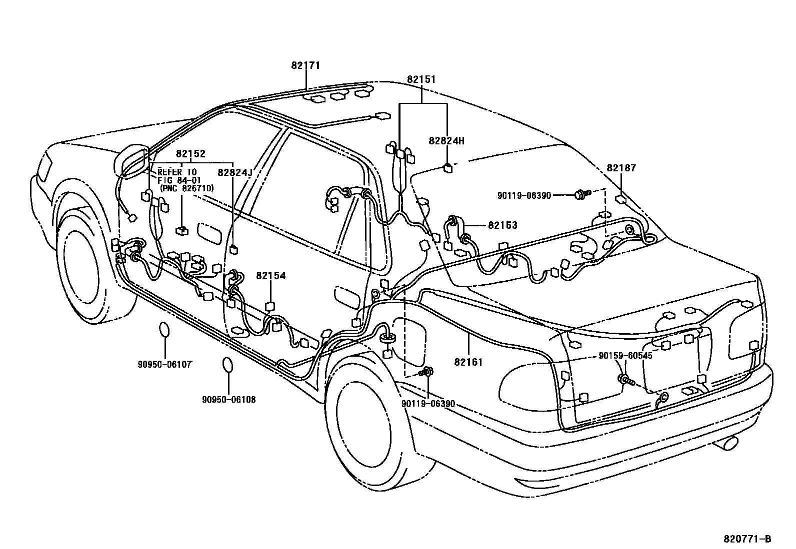 Toyota COROLLA 线束和卡夹 EPC diagram — 820771B