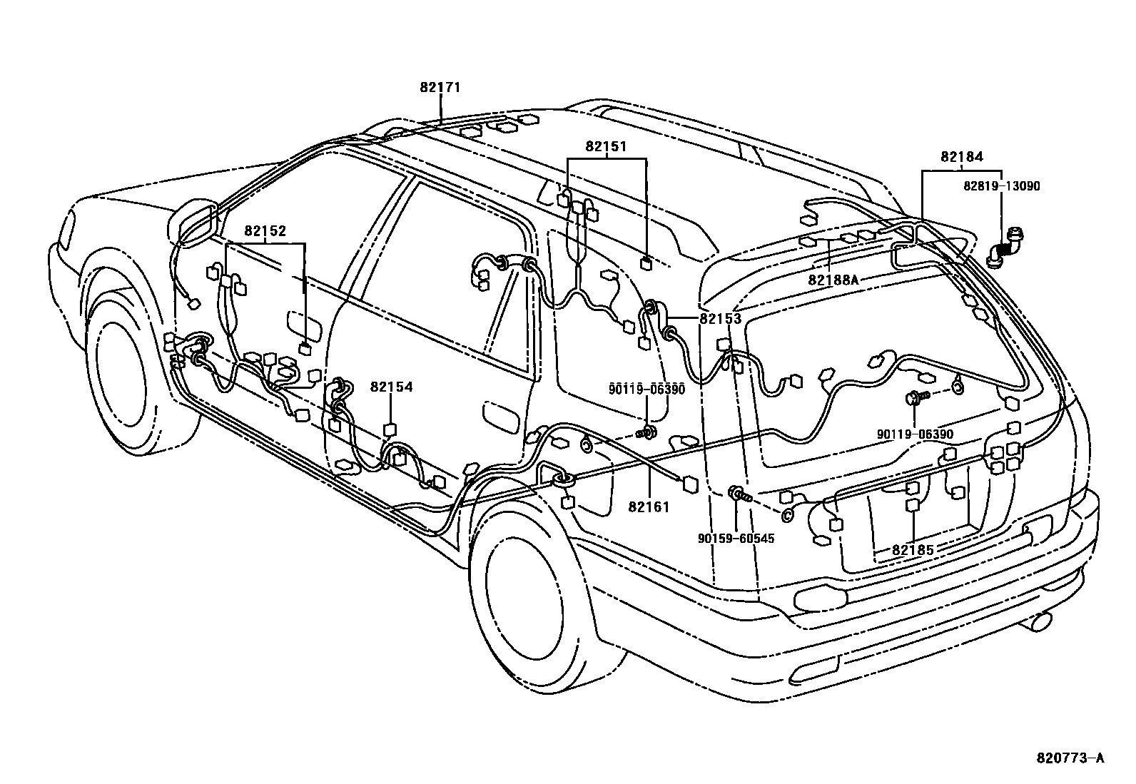 Toyota COROLLA 线束和卡夹 EPC diagram — 820773A