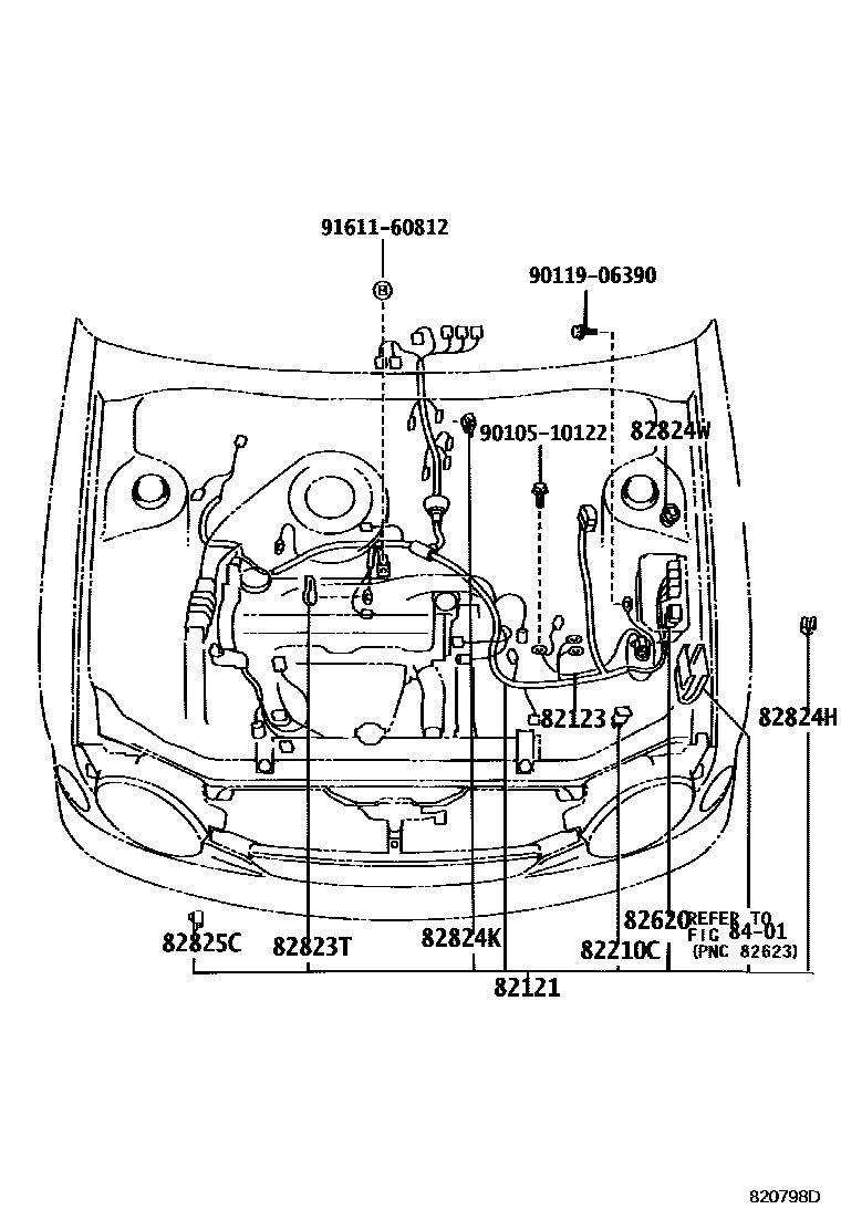 Toyota COROLLA 线束和卡夹 EPC diagram — 820798D