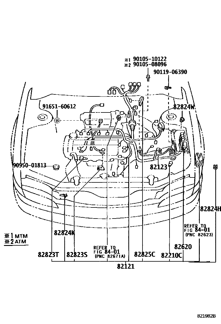 Toyota COROLLA 线束和卡夹 EPC diagram — 821982B