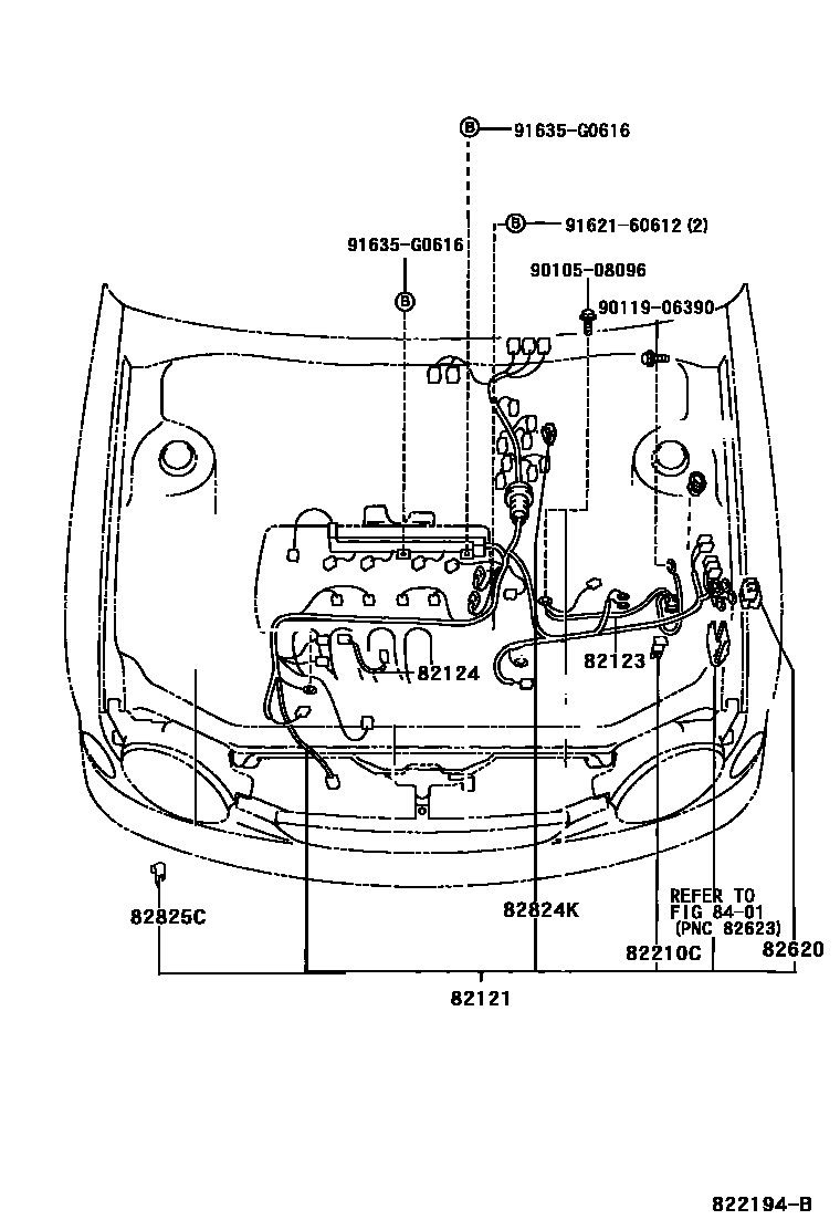 Toyota COROLLA 线束和卡夹 EPC diagram — 822194B
