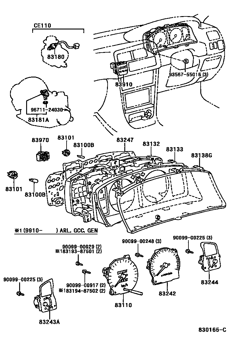 Toyota COROLLA 仪表 EPC diagram — 830165C
