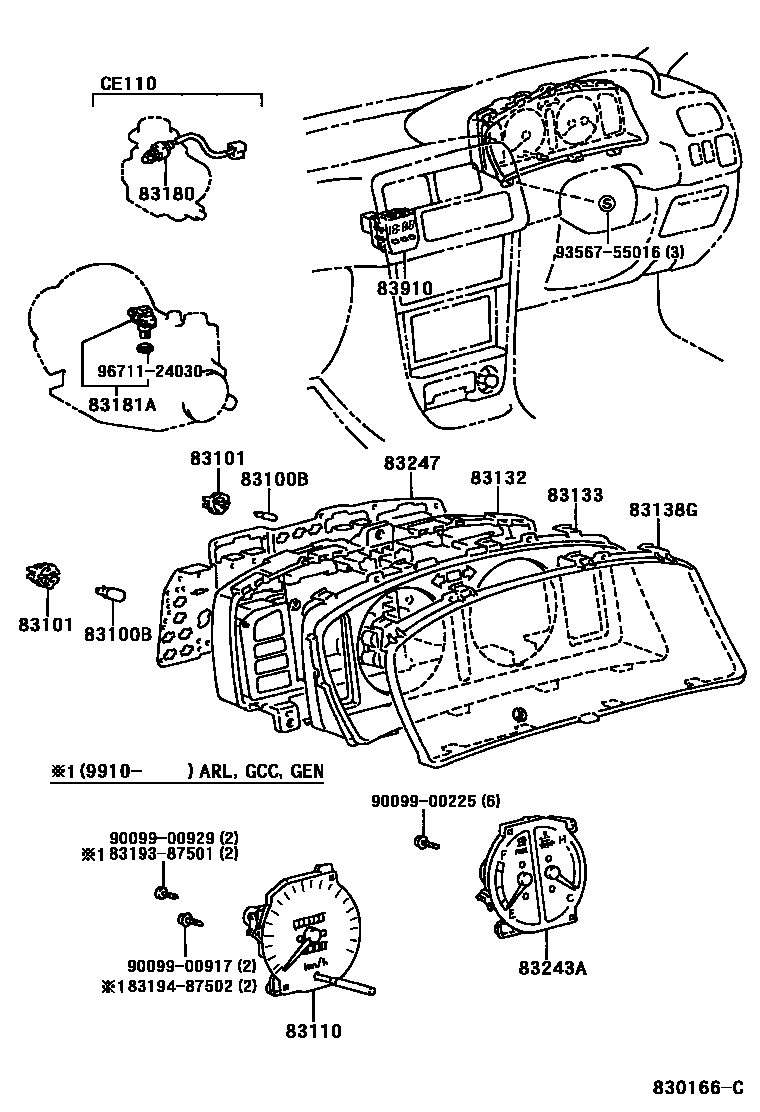 Toyota COROLLA 仪表 EPC diagram — 830166C