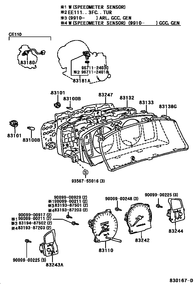 Toyota COROLLA 仪表 EPC diagram — 830167D