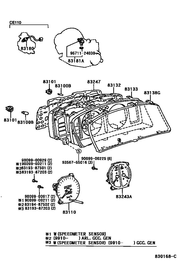 Toyota COROLLA 仪表 EPC diagram — 830168C