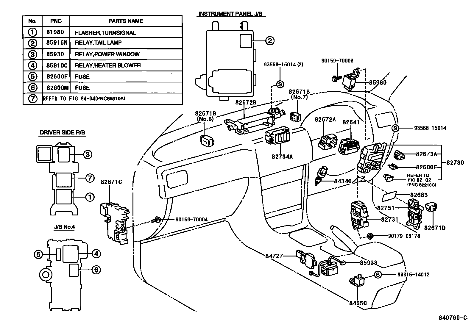 Toyota COROLLA 开关和继电器和ECU EPC diagram — 840760C