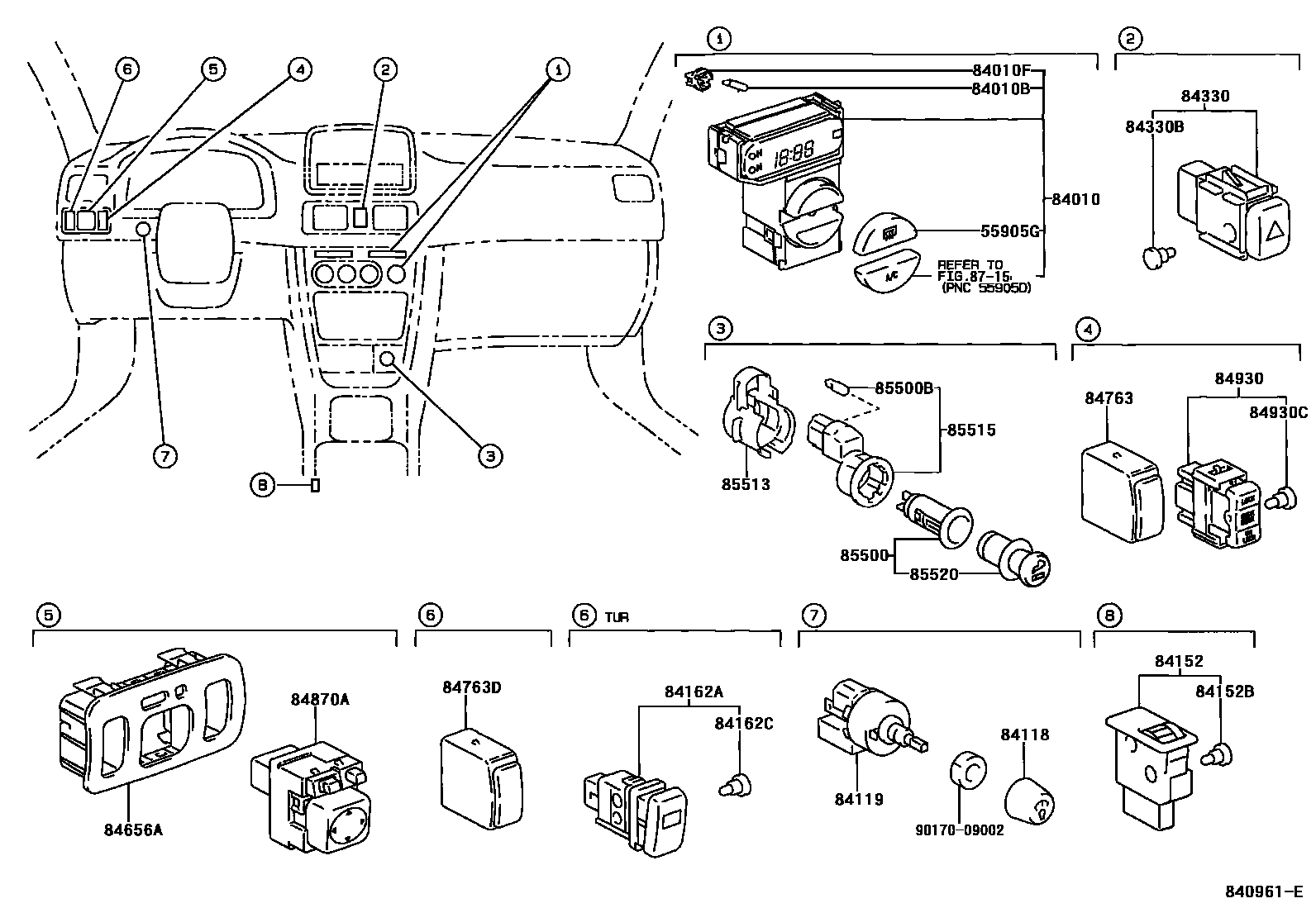 Toyota COROLLA 开关和继电器和ECU EPC diagram — 840961E
