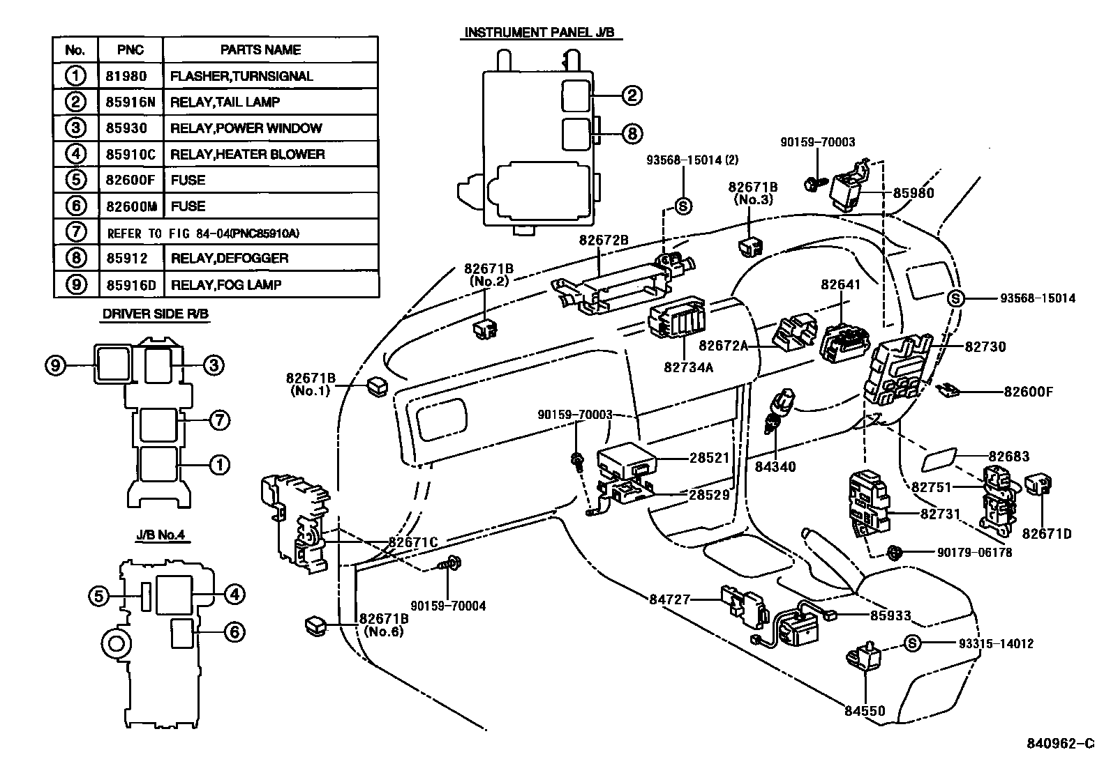 Toyota COROLLA 开关和继电器和ECU EPC diagram — 840962C