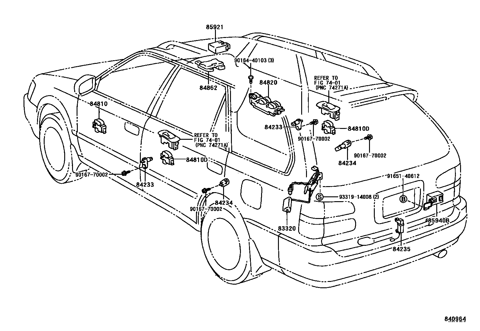 Toyota COROLLA 开关和继电器和ECU EPC diagram — 840964
