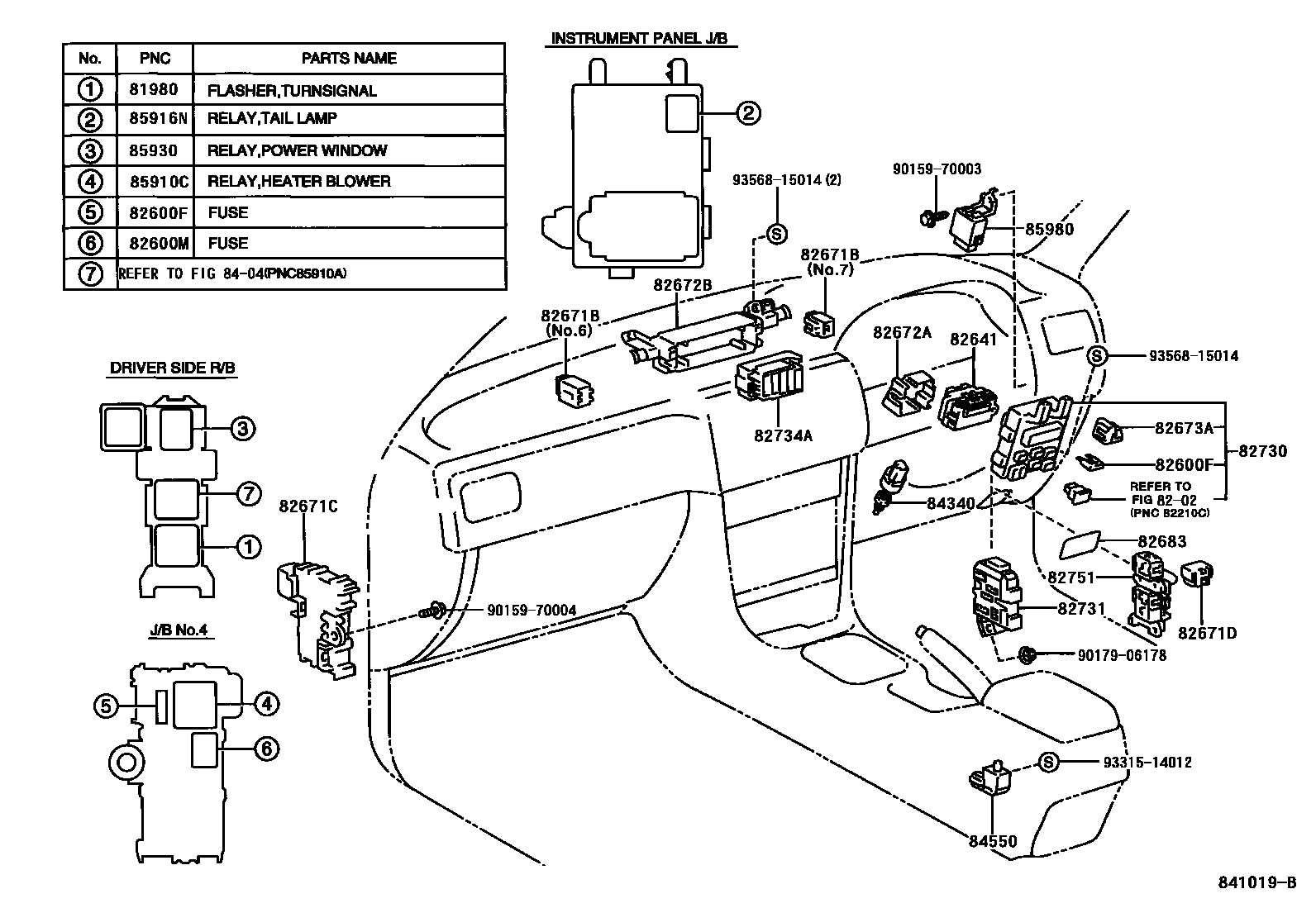 Toyota COROLLA 开关和继电器和ECU EPC diagram — 841019B