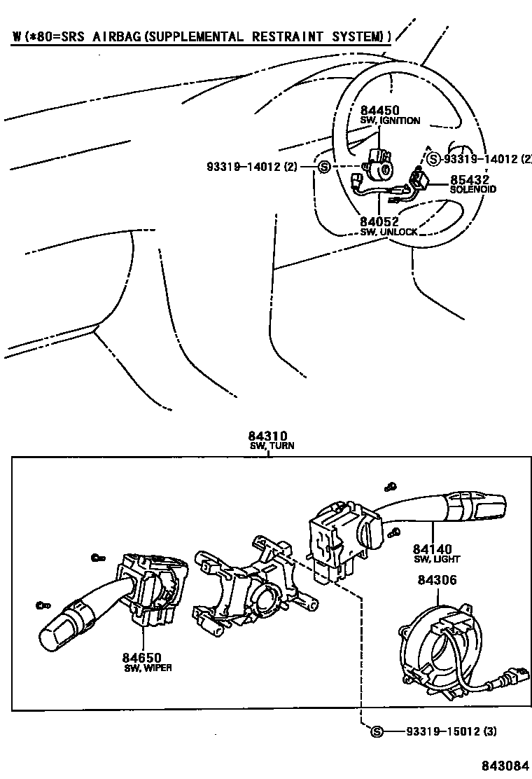 Toyota COROLLA 开关和继电器和ECU EPC diagram — 843084