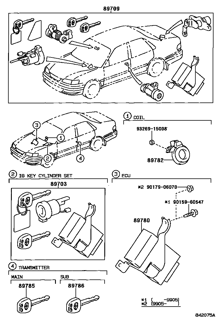 Toyota COROLLA 防盗装置 EPC diagram — 842075A