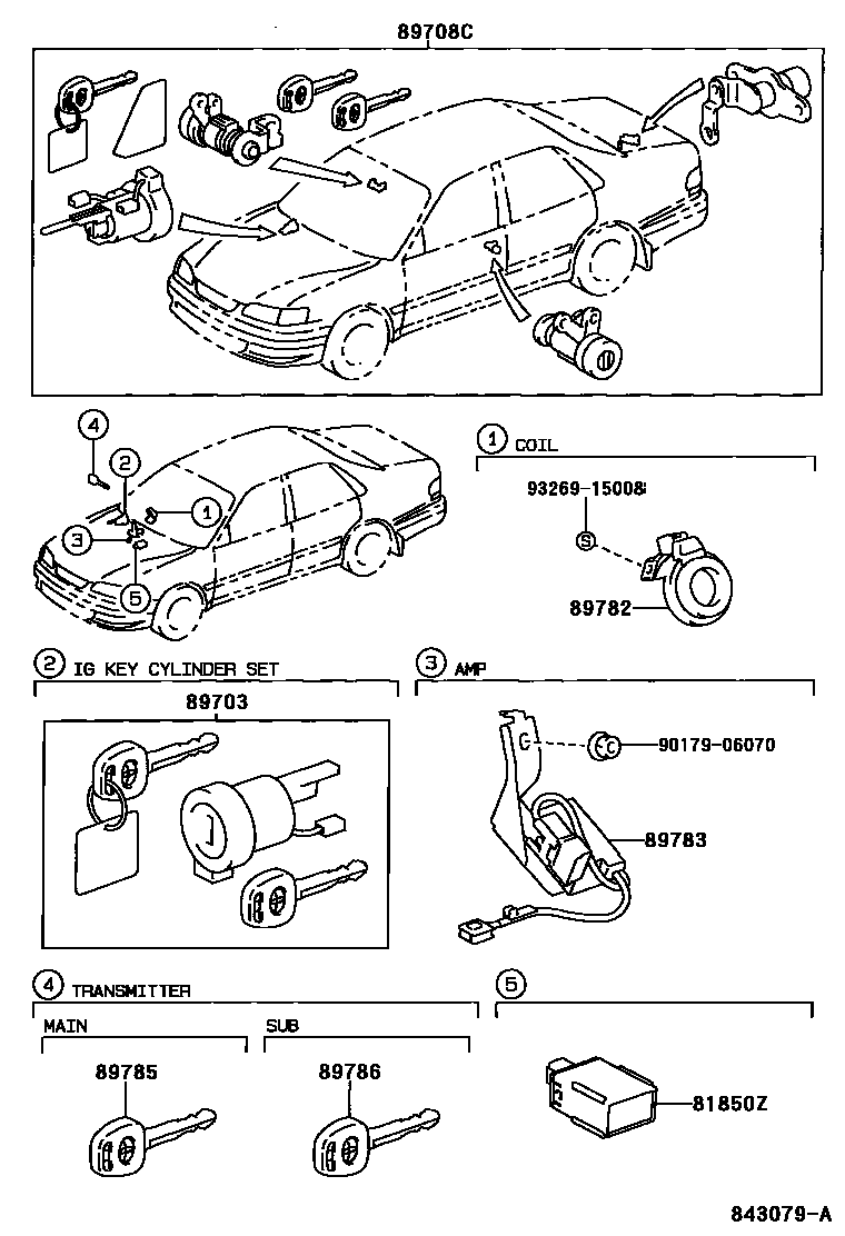 Toyota COROLLA 防盗装置 EPC diagram — 843079A