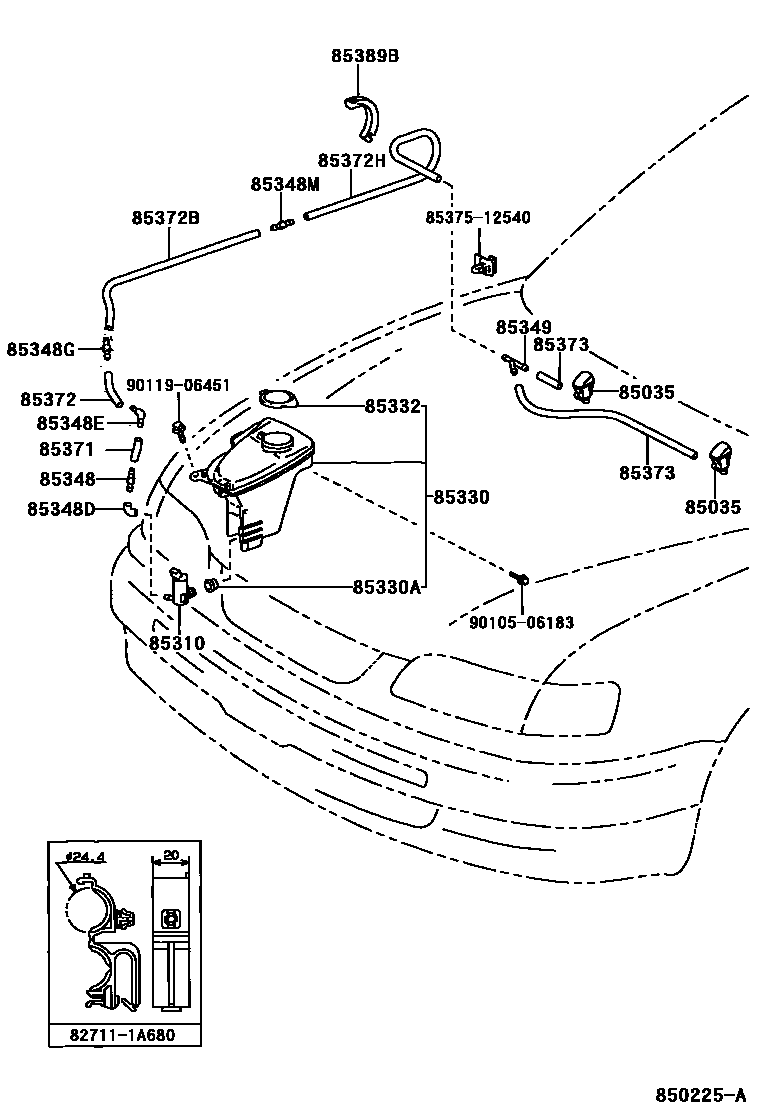 Toyota COROLLA 挡风玻璃清洗器 EPC diagram — 850225A