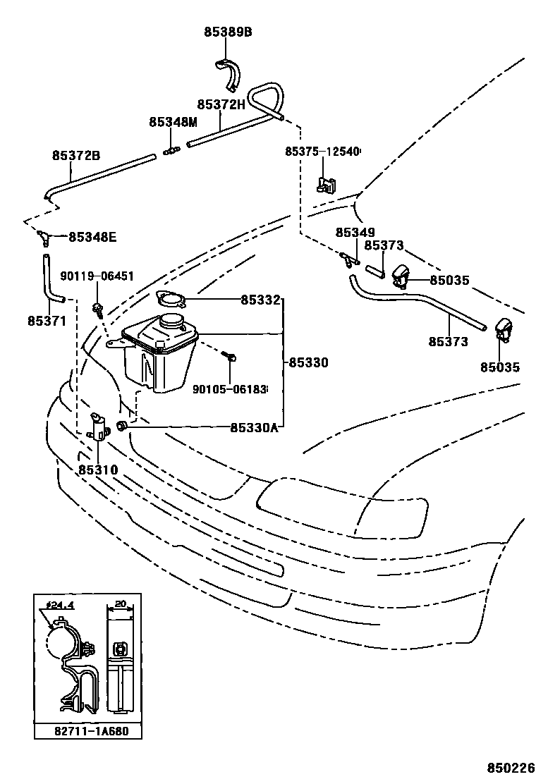 Toyota COROLLA 挡风玻璃清洗器 EPC diagram — 850226