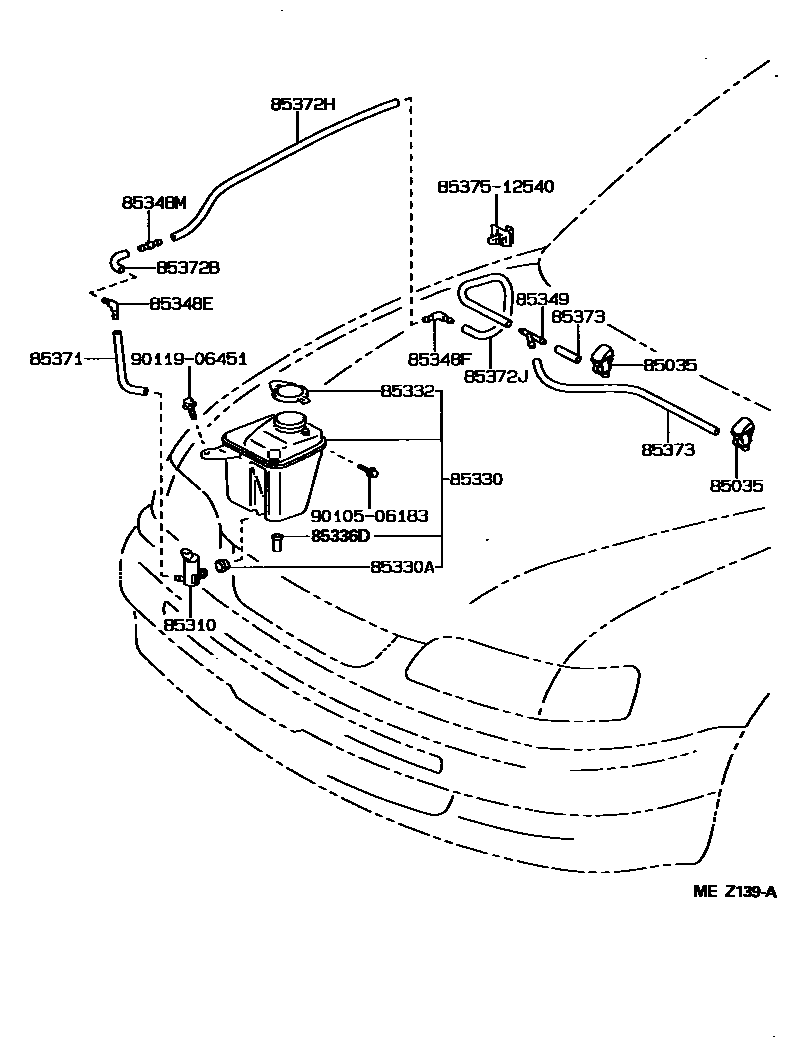 Toyota COROLLA 挡风玻璃清洗器 EPC diagram — MEZ139A