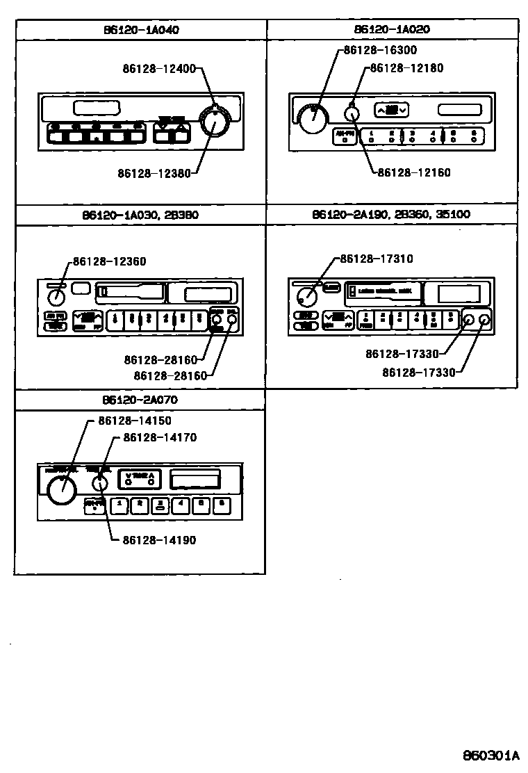 Toyota COROLLA 收音机、放大器和冷凝器 EPC diagram — 860301A