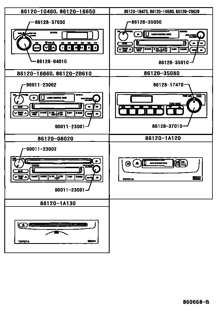 Toyota COROLLA 收音机、放大器和冷凝器 EPC diagram — 860668B