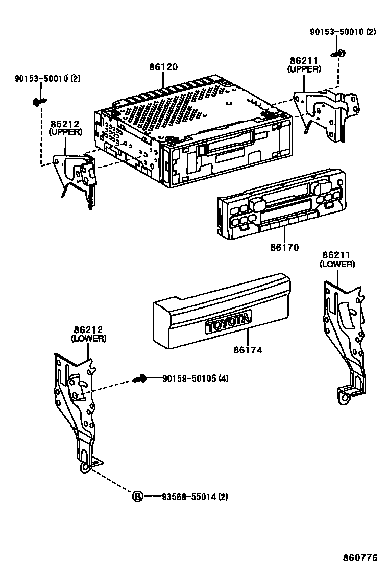 Toyota COROLLA 收音机、放大器和冷凝器 EPC diagram — 860776