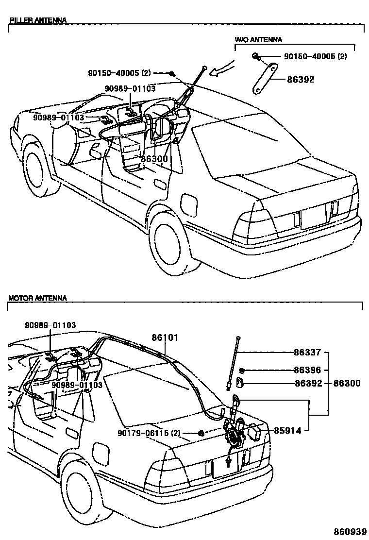 Toyota COROLLA antenna EPC diagram — 860939