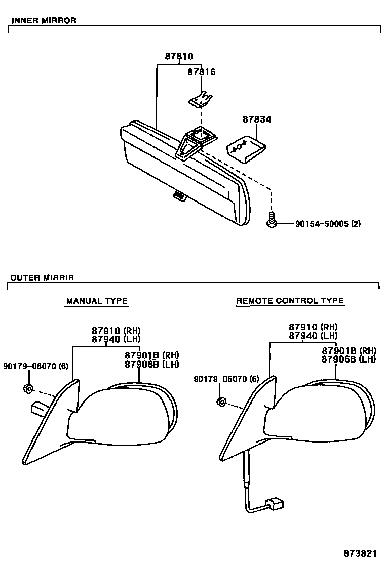 Toyota COROLLA 后视镜 EPC diagram — 873821
