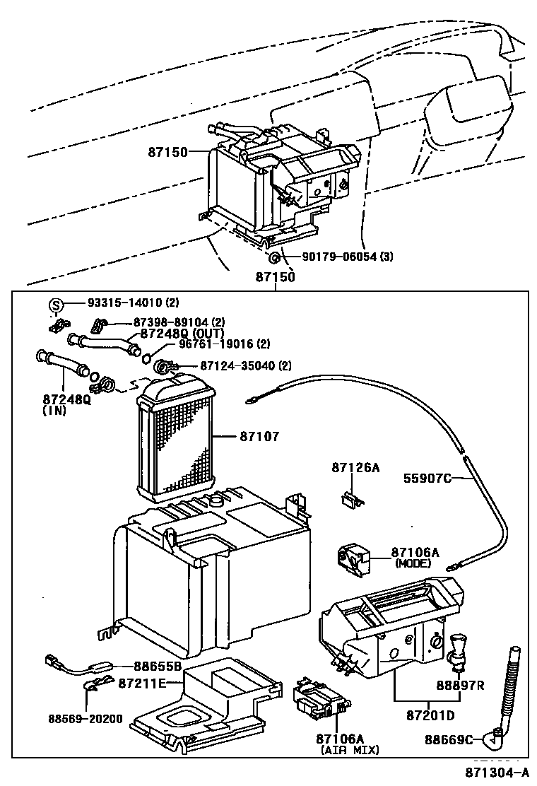 Toyota COROLLA 暖风和空调系统 - 加热装置和鼓风机 EPC diagram — 871304A