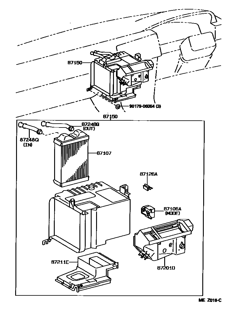 Toyota COROLLA 暖风和空调系统 - 加热装置和鼓风机 EPC diagram — MEZ016C