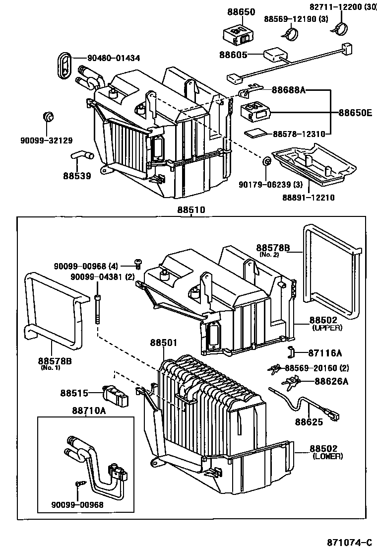 Toyota COROLLA 暖风和空调系统 - 冷却器组件 EPC diagram — 871074C