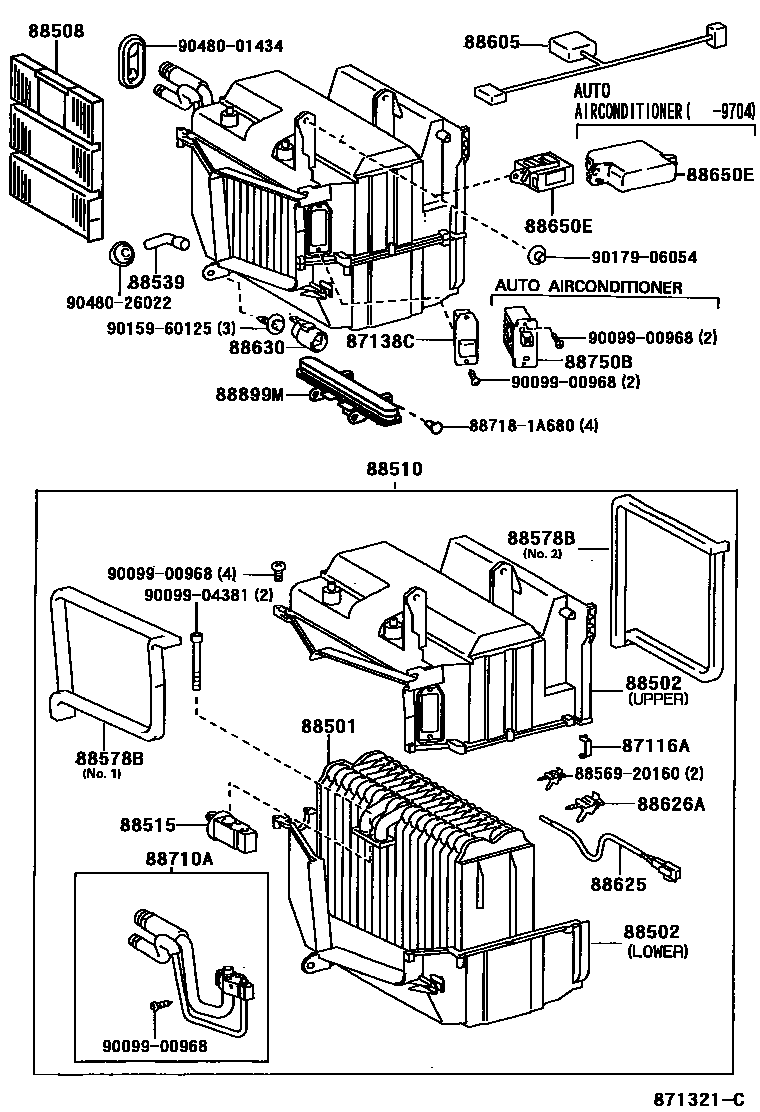 Toyota COROLLA 暖风和空调系统 - 冷却器组件 EPC diagram — 871321C
