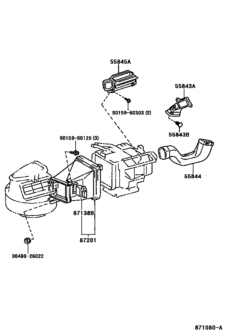 Toyota COROLLA 暖风和空调系统 - 控制器和风管 EPC diagram — 871080A
