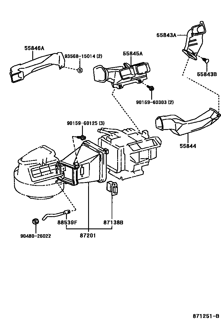 Toyota COROLLA 暖风和空调系统 - 控制器和风管 EPC diagram — 871251B
