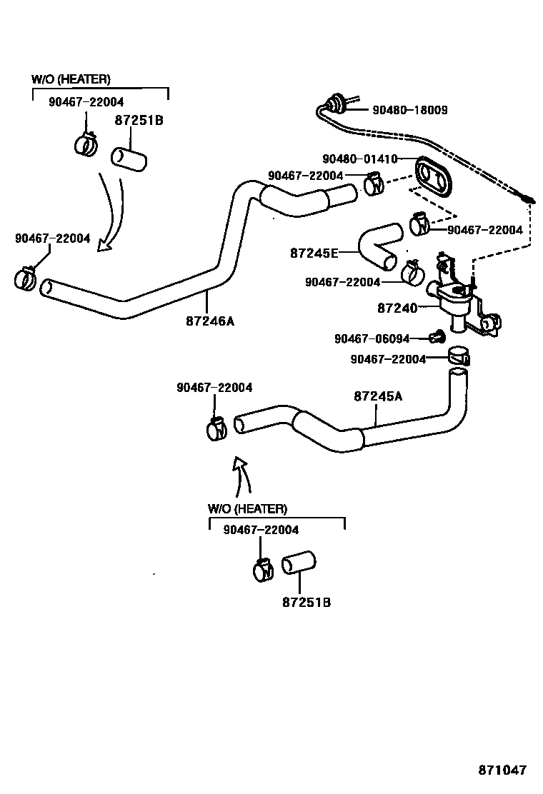 Toyota COROLLA 暖风和空调系统 - 水管 EPC diagram — 871047
