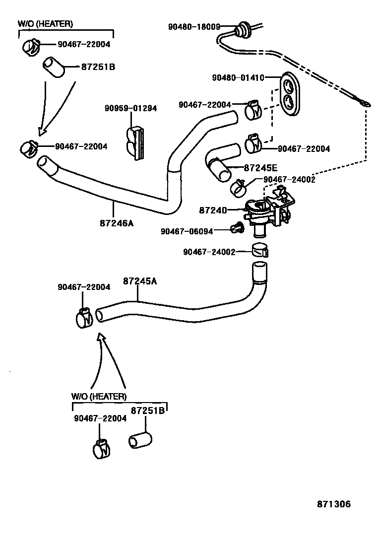 Toyota COROLLA 暖风和空调系统 - 水管 EPC diagram — 871306