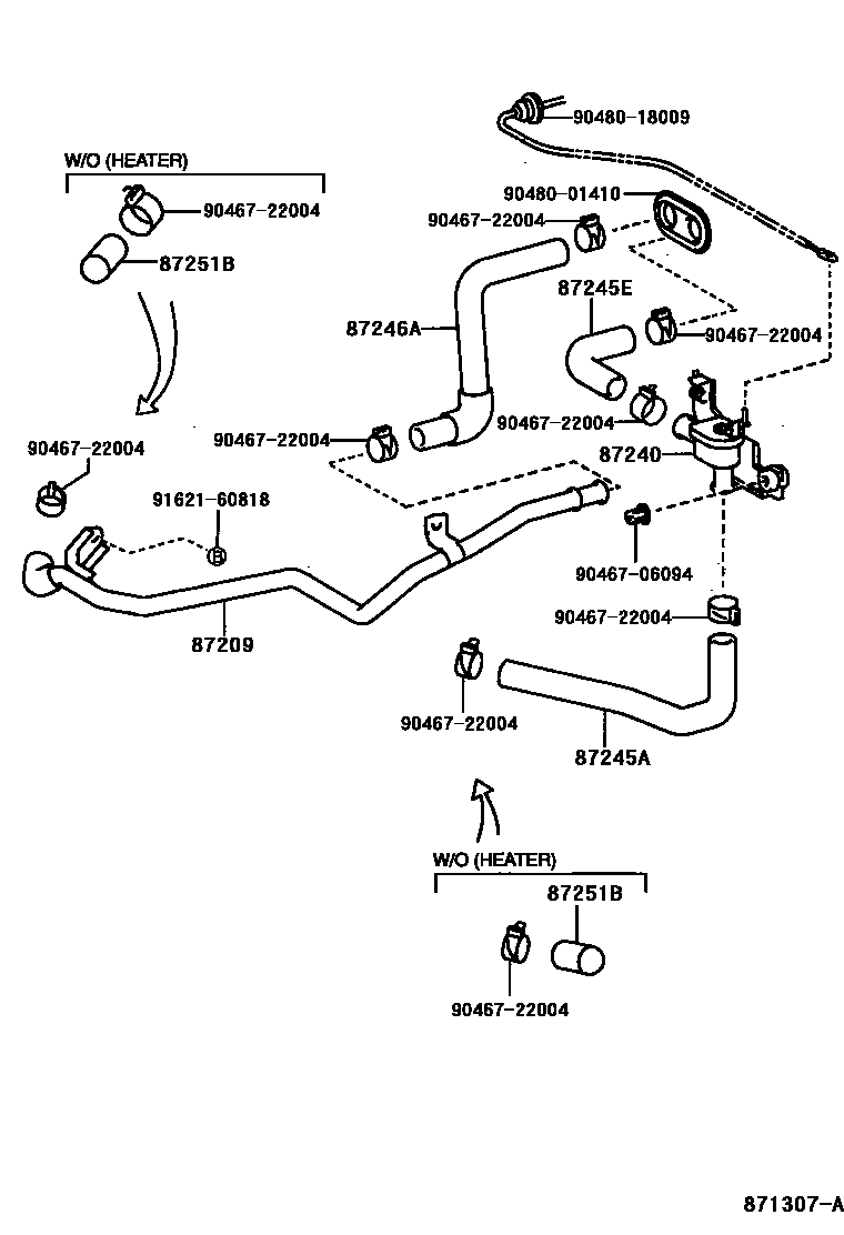 Toyota COROLLA 暖风和空调系统 - 水管 EPC diagram — 871307A