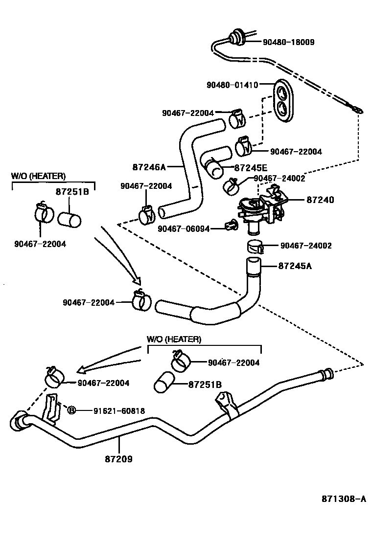 Toyota COROLLA 暖风和空调系统 - 水管 EPC diagram — 871308A