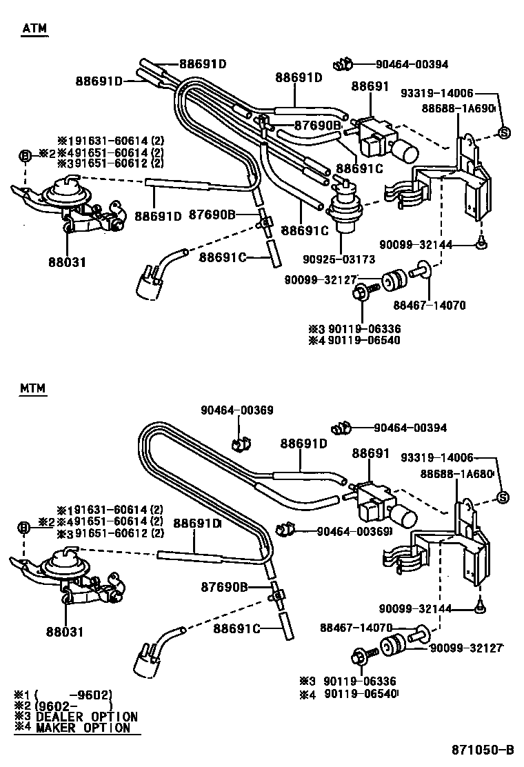 Toyota COROLLA 暖风和空调系统 - 真空管 EPC diagram — 871050B