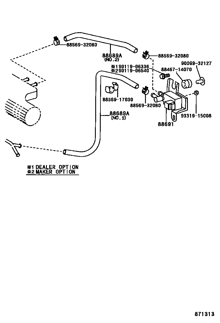 Toyota COROLLA 暖风和空调系统 - 真空管 EPC diagram — 871313